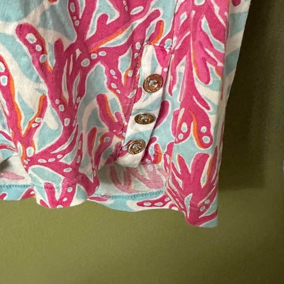 Lilly Pulitzer Long Sleeve Top Pima Cotton Blue Pink Coral Print Shirt Coastal M - Picture 3 of 11